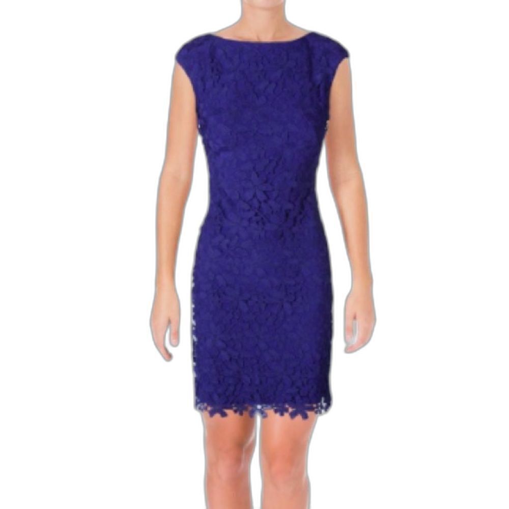 NWT Lauren Ralph Lauren Bateau-Neck Dress Woman's Size 4 Purple Lace Sleeveless